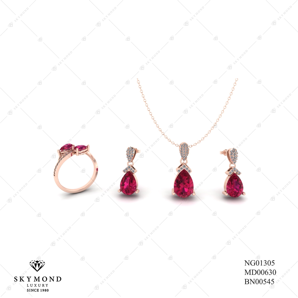 BỘ TRANG SỨC VÀNG HỒNG GẮN ĐÁ RUBY BN00545