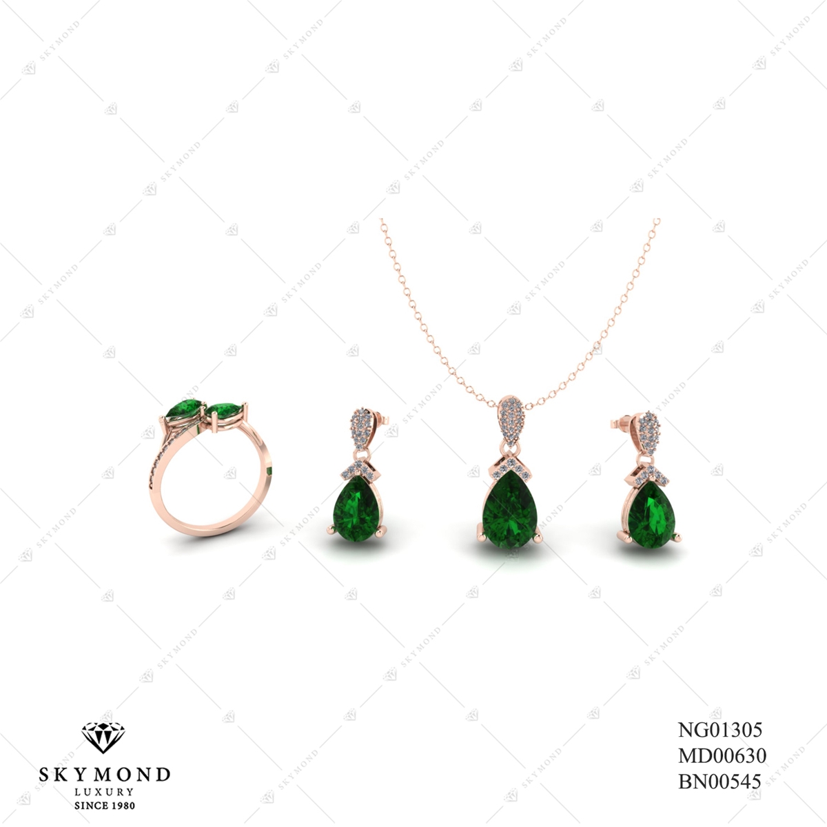 BỘ TRANG SỨC VÀNG HỒNG GẮN ĐÁ EMERALD BN00545