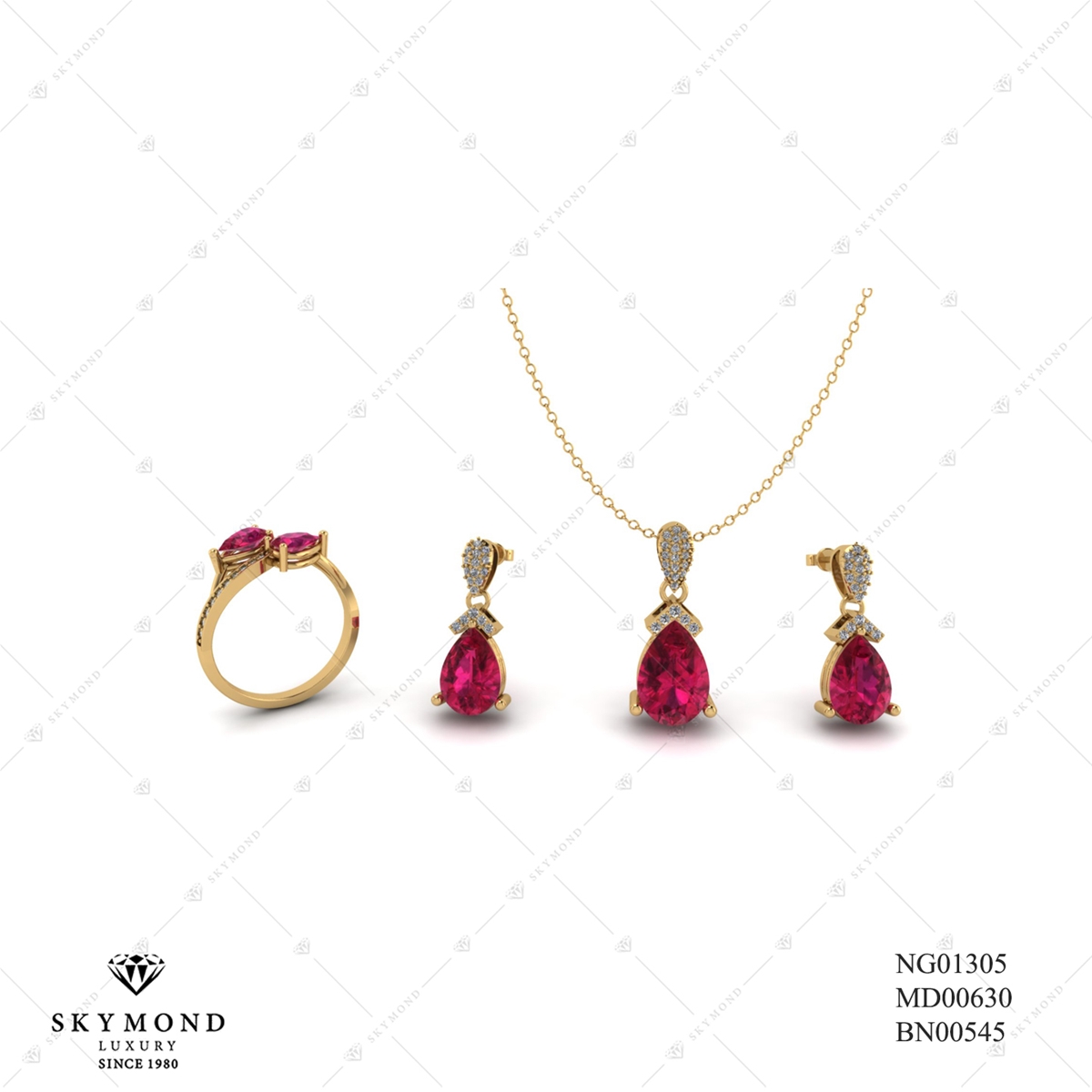 BỘ TRANG SỨC VÀNG GẮN ĐÁ RUBY BN00545