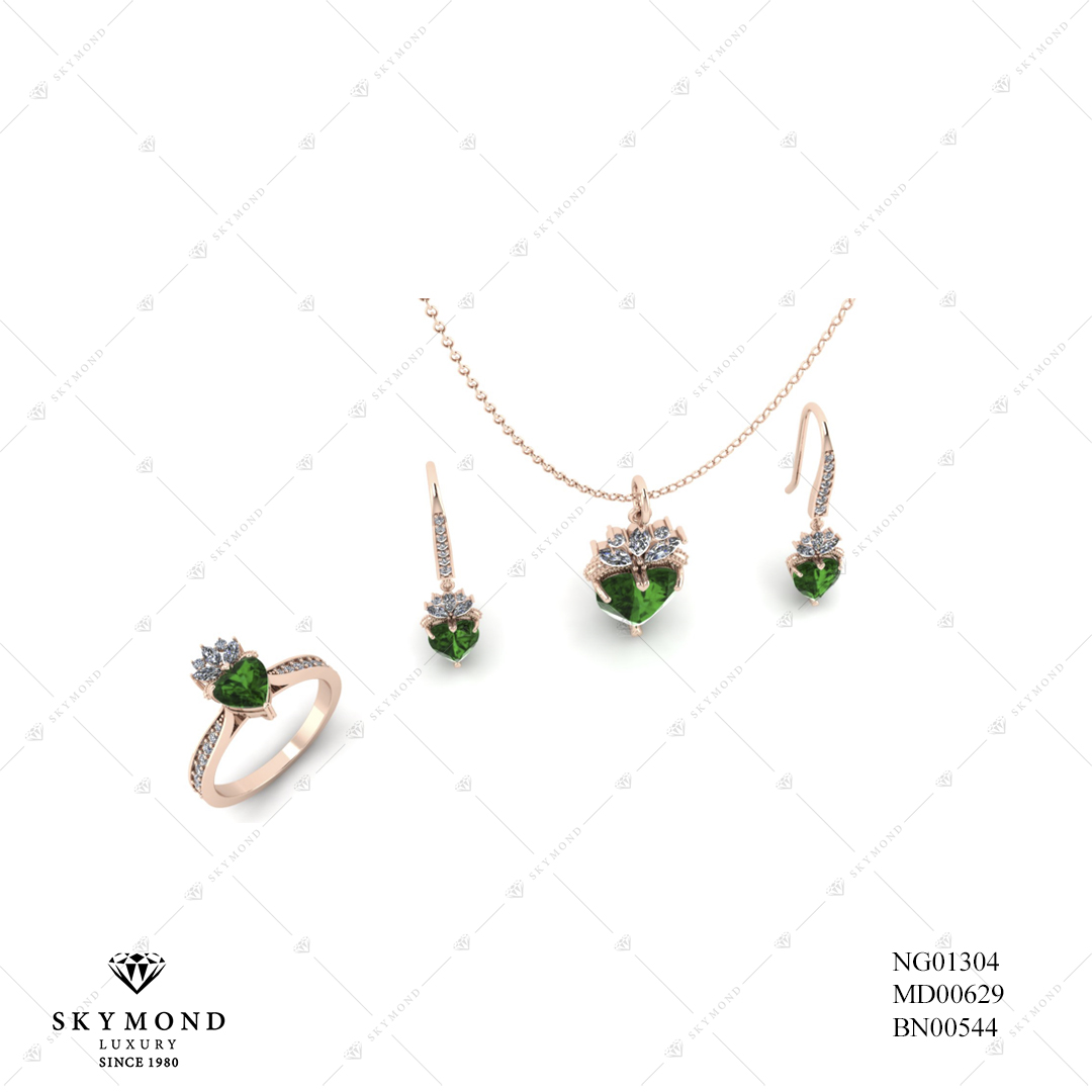 BỘ TRANG SỨC VÀNG HÔNG GẮN ĐẤ EMERALD BN00544