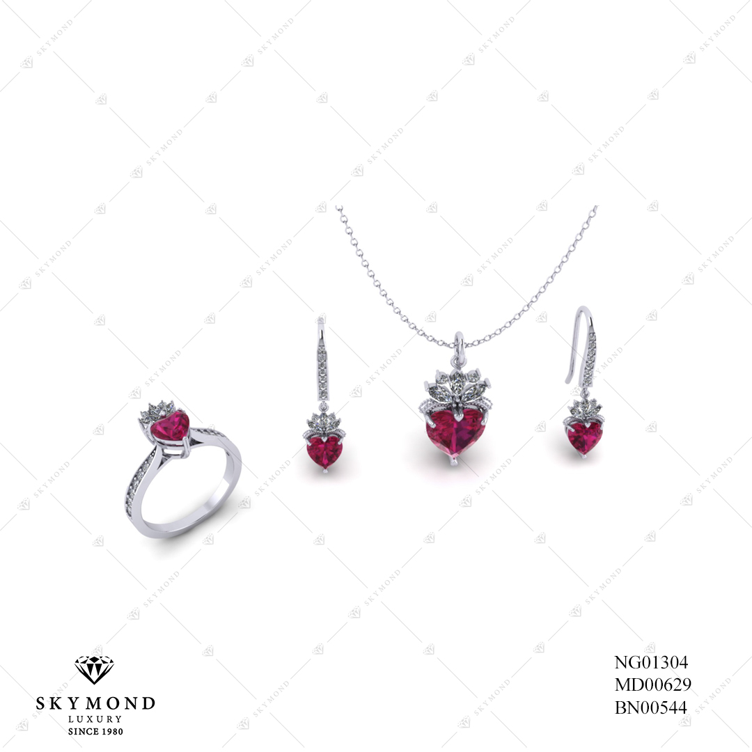 BỘ TRANG SỨC VÀNG TRẮNG GẮN ĐẤ RUBY BN00544