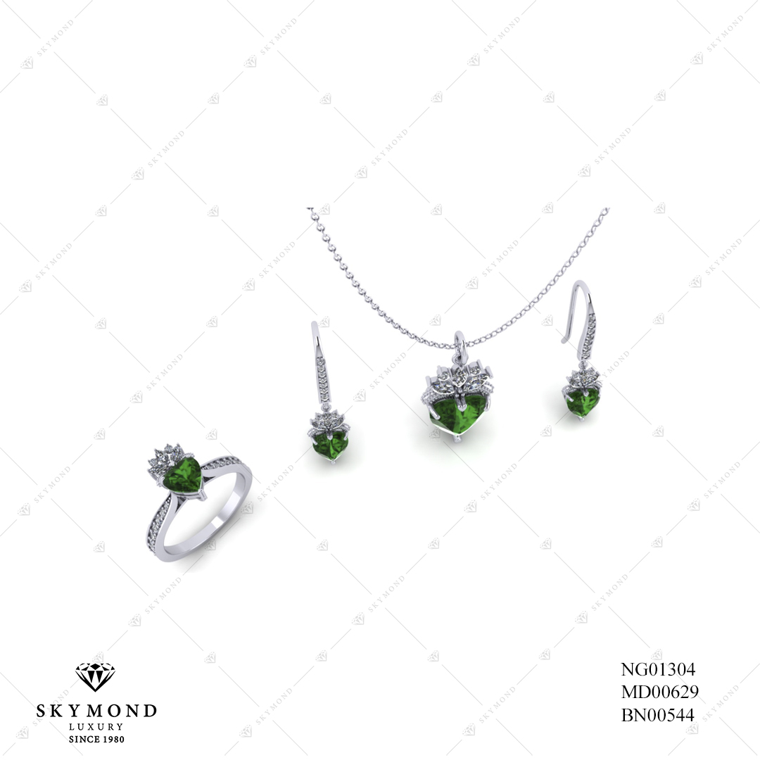 BỘ TRANG SỨC VÀNG TRẮNG GẮN ĐẤ EMERALD BN00544