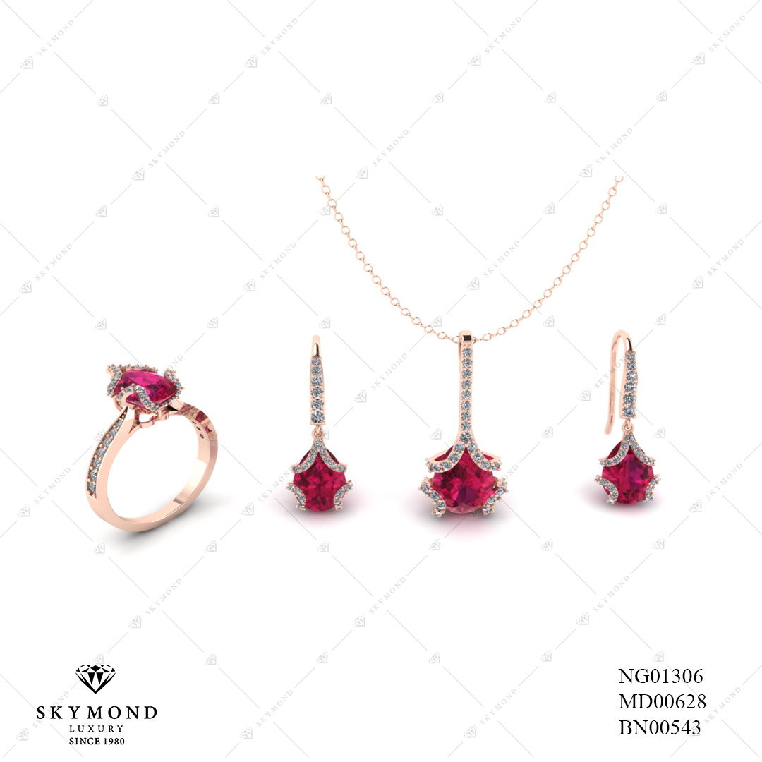 BỘ TRANG SỨC VÀNG HỒNG GẮN ĐÁ RUBY BN00543