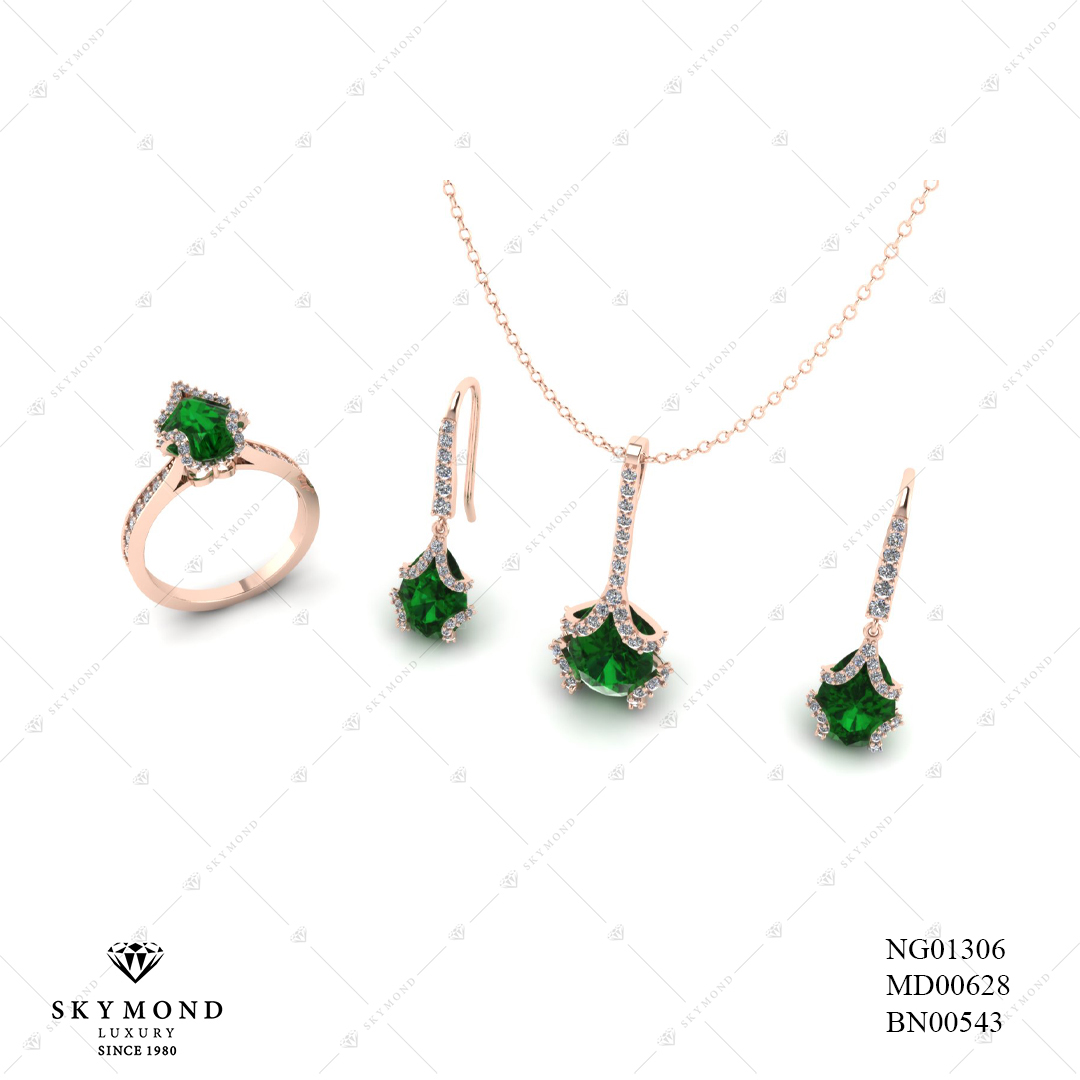 BỘ TRANG SỨC VÀNG HỒNG GẮN ĐẤ EMERALD BN00543