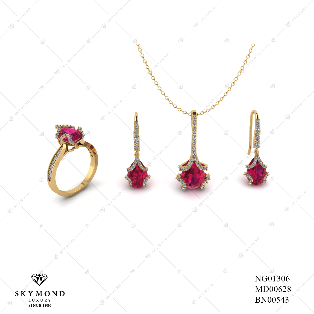 BỘ TRANG SỨC VÀNG GẮN ĐÁ RUBY BN00543