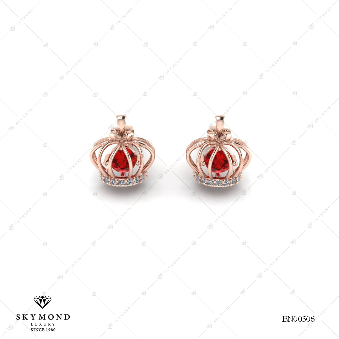 BÔNG NỮ VÀNG HỒNG GẮN RUBY BN00506