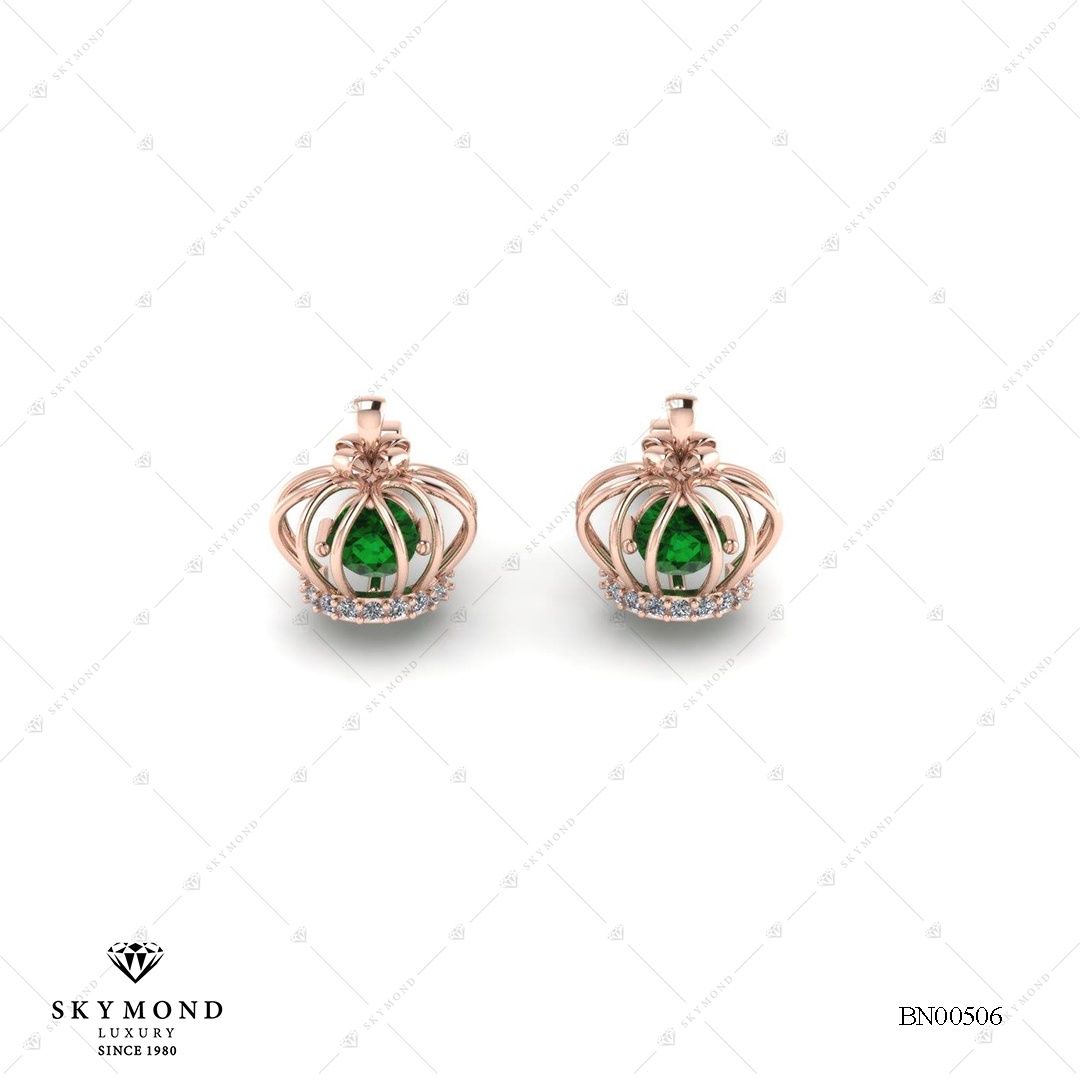 BÔNG NỮ VÀNG HỒNG GẮN EMERALD BN00506