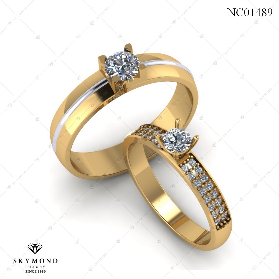 NHẪN CƯỚI VÀNG 18K KIM CƯƠNG NC01489