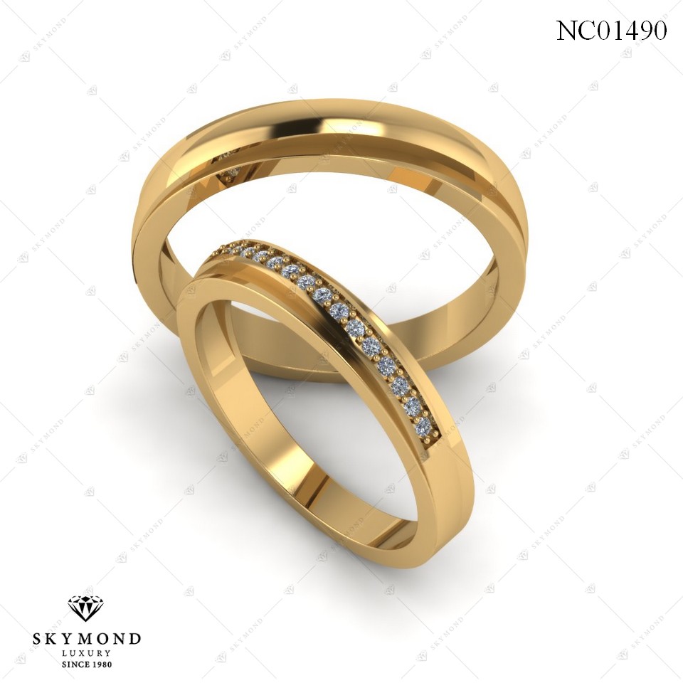 NHẪN CƯỚI VÀNG 18K GẮN ĐÁ QUÝ NC01490