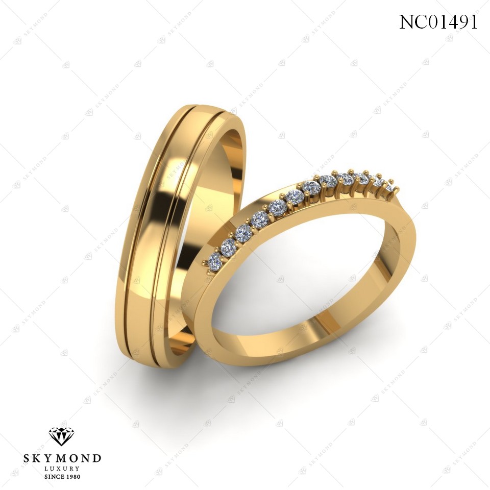 NHẪN CƯỚI VÀNG 18K GẮN ĐÁ QUÝ NC01491