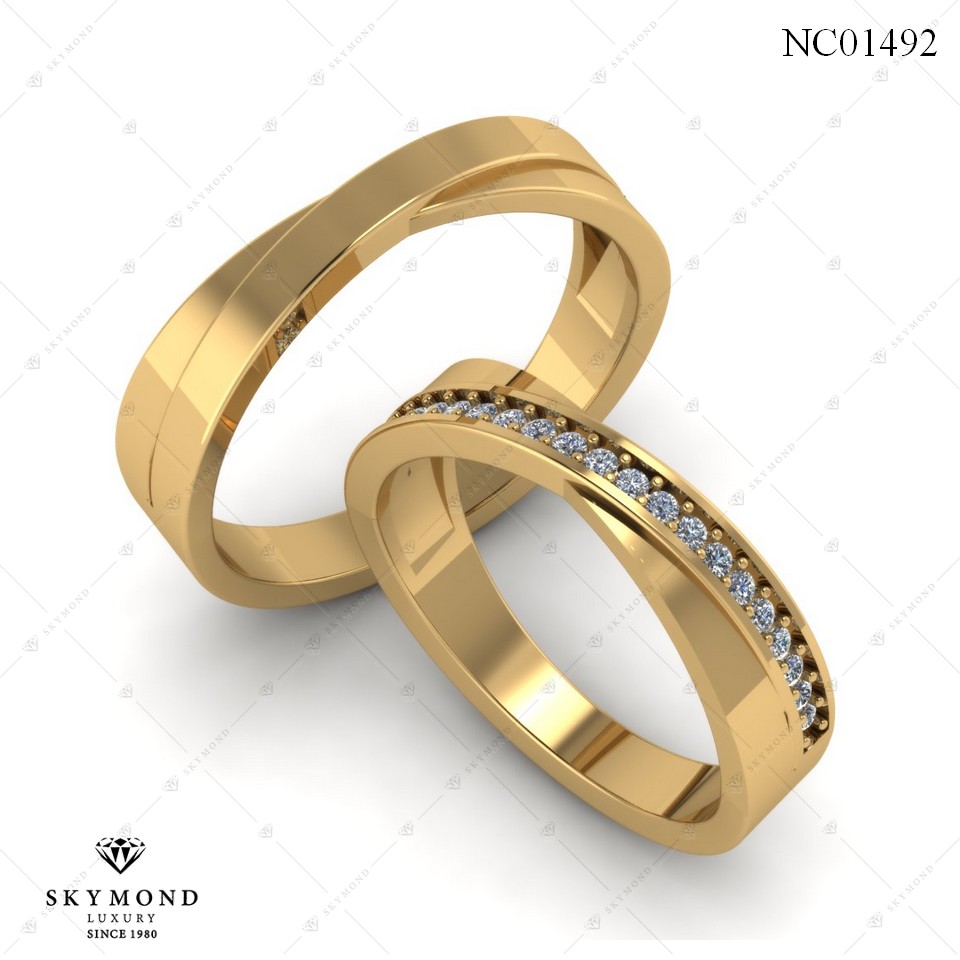 NHẪN CƯỚI VÀNG 18K GẮN ĐÁ QUÝ NC01492