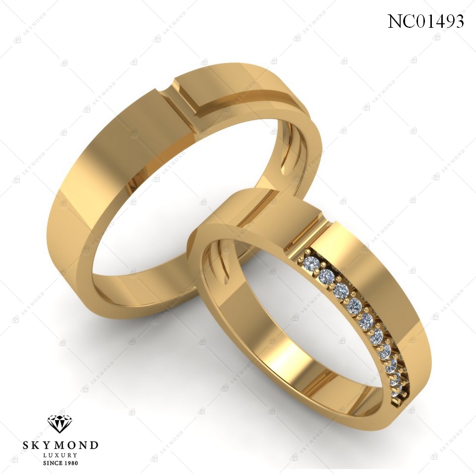 NHẪN CƯỚI VÀNG 18K GẮN ĐÁ QUÝ NC01493