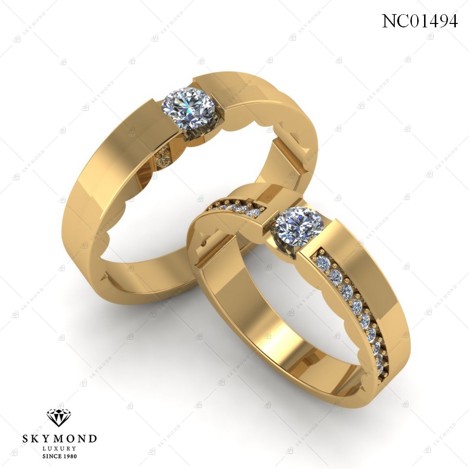 NHẪN CƯỚI VÀNG 18K KIM CƯƠNG NC01494