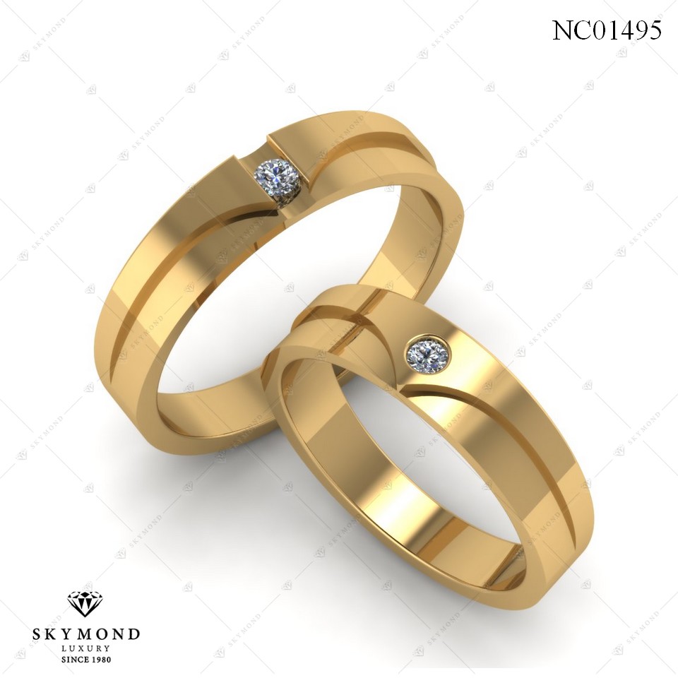 NHẪN CƯỚI VÀNG 18K KIM CƯƠNG NC01495