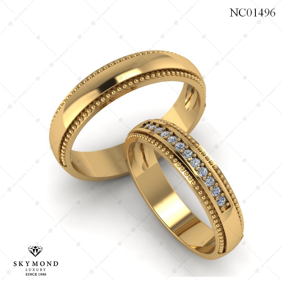 NHẪN CƯỚI VÀNG 18K GẮN ĐÁ QUÝ NC01496