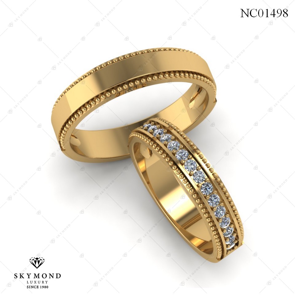 NHẪN CƯỚI VÀNG 18K GẮN ĐÁ QUÝ NC01498