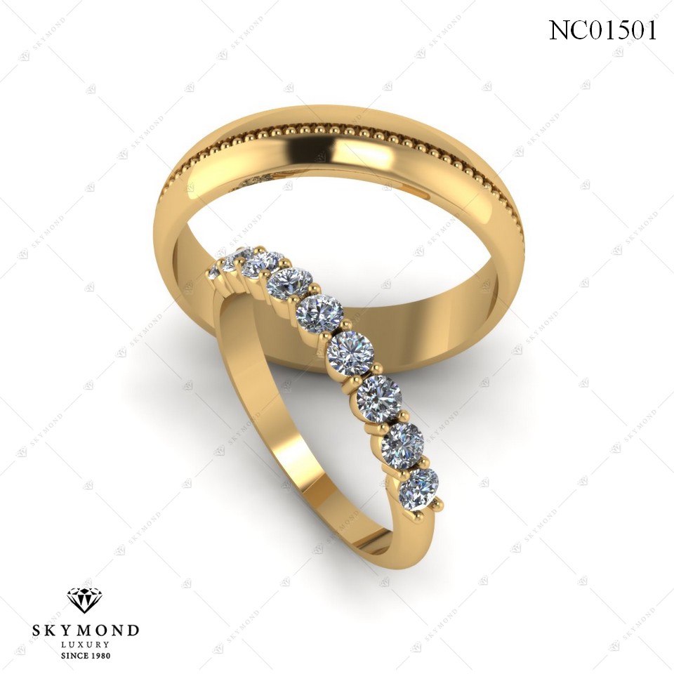 NHẪN CƯỚI VÀNG 18K GẮN ĐÁ QUÝ NC01501