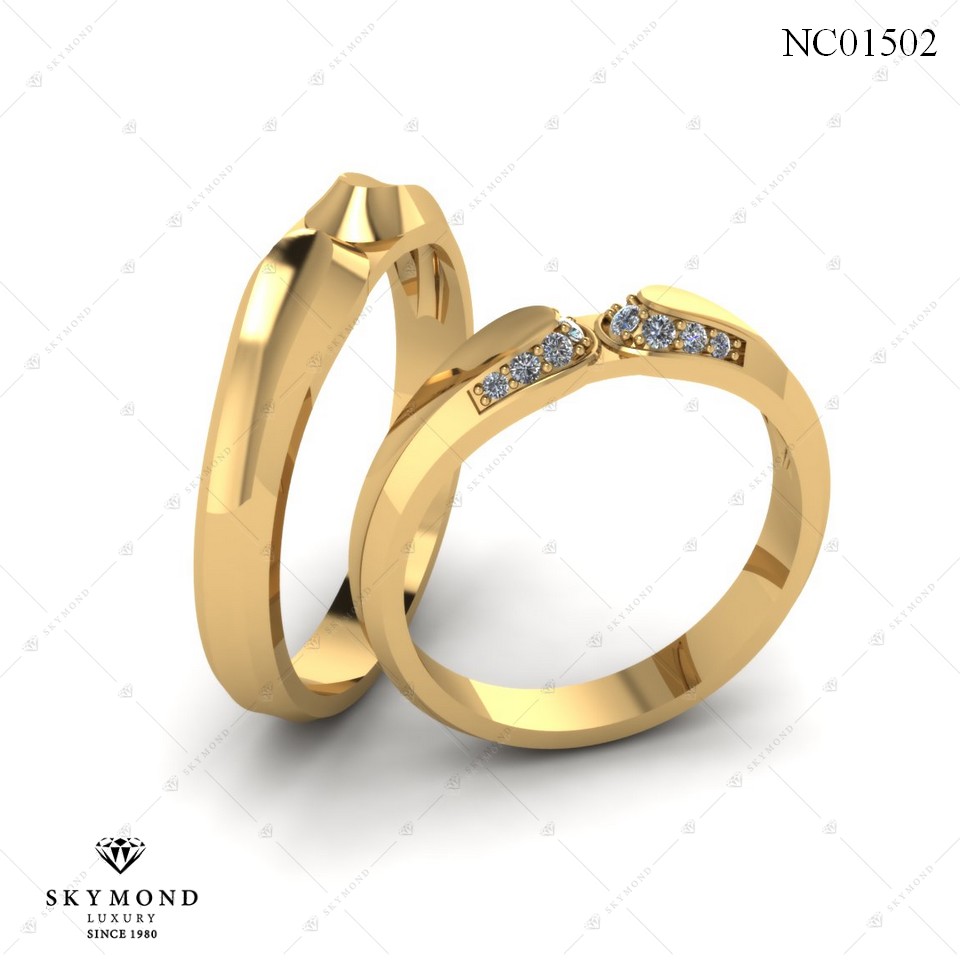 NHẪN CƯỚI VÀNG 18K GẮN ĐÁ QUÝ NC01502