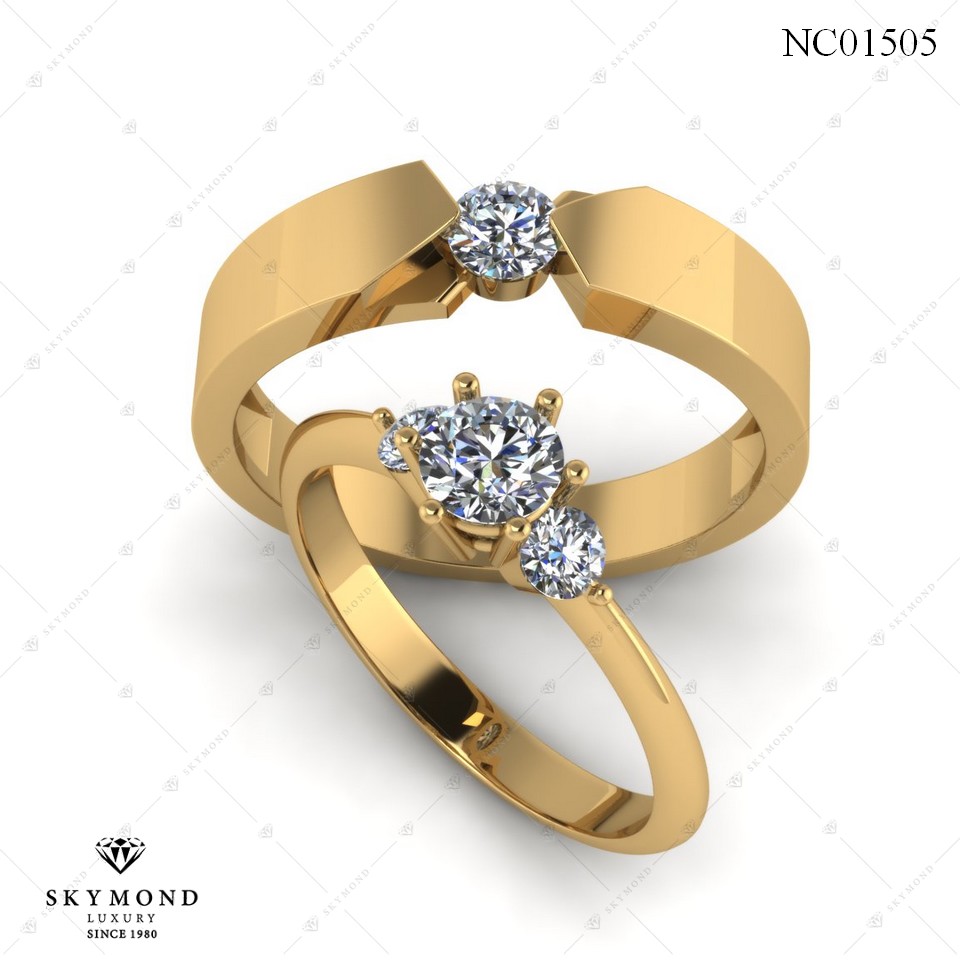 NHẪN CƯỚI VÀNG 18K KIM CƯƠNG NC01505