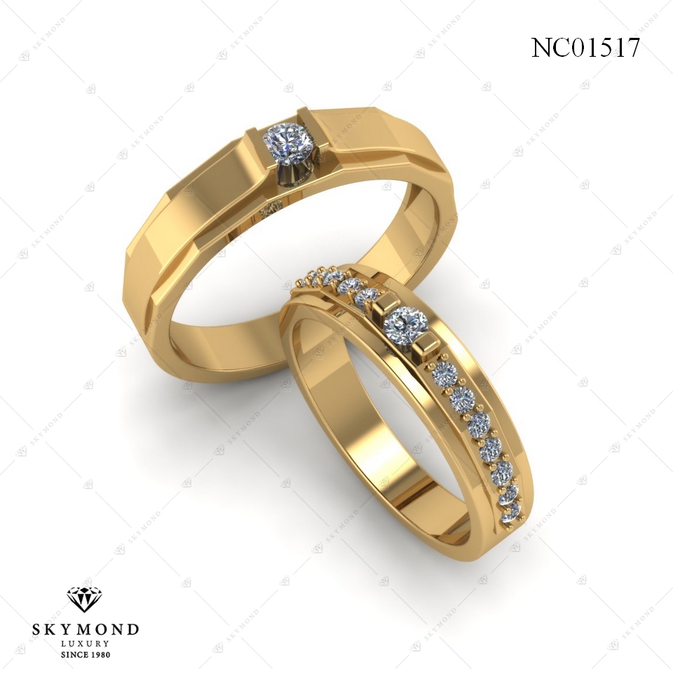 NHẪN CƯỚI VÀNG 18K KIM CƯƠNG NC01517