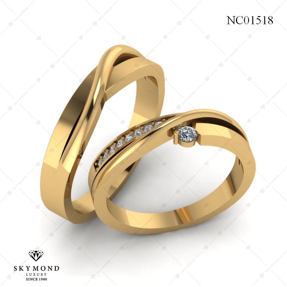 NHẪN CƯỚI VÀNG 18K KIM CƯƠNG NC01518