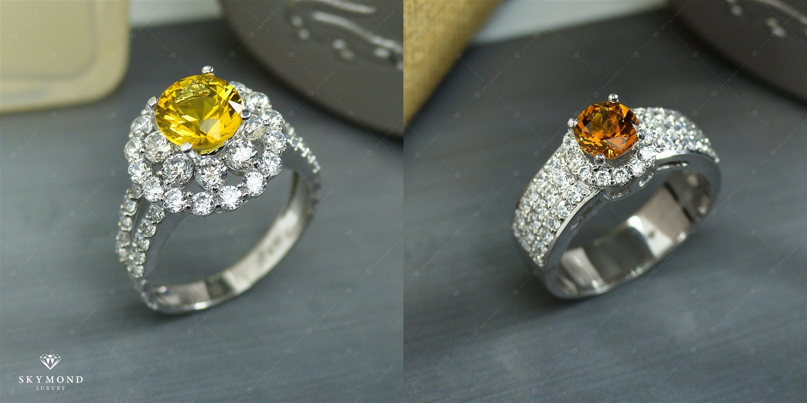 Nhẫn Platin gắn đá quý Citrine màu vàng tươi