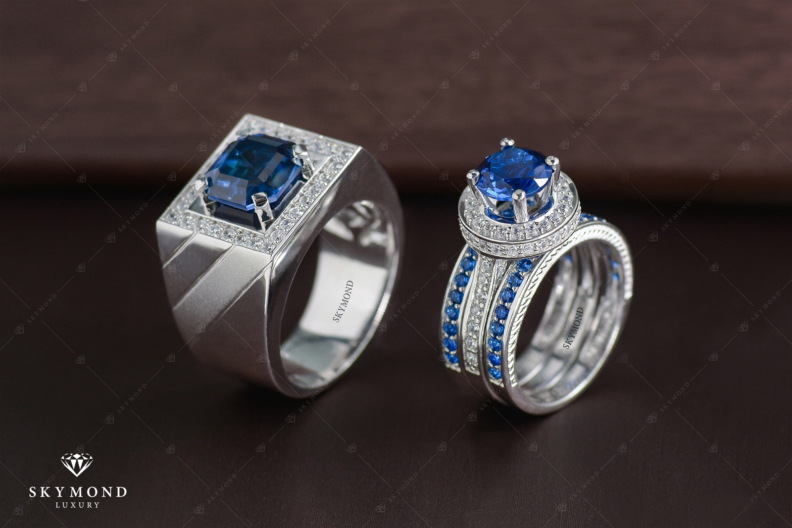 Nhẫn cặp Platin gắn đá Sapphire