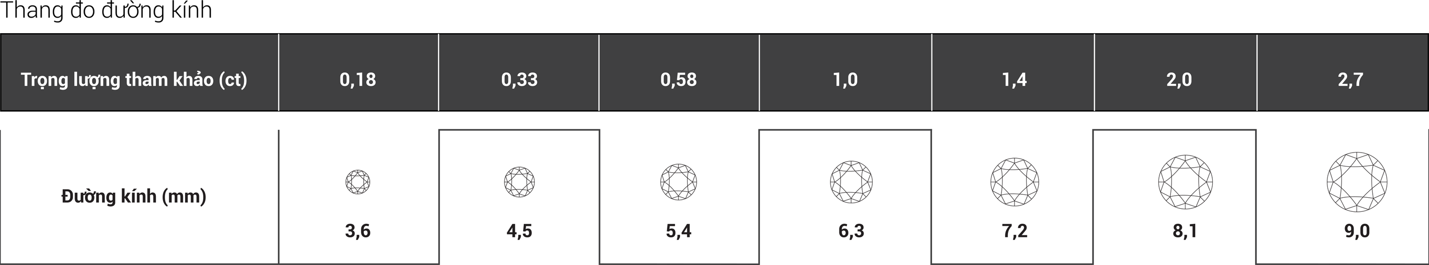 Tiêu chí 5: Kích cỡ kim cương (Carat Weight/Measurements)